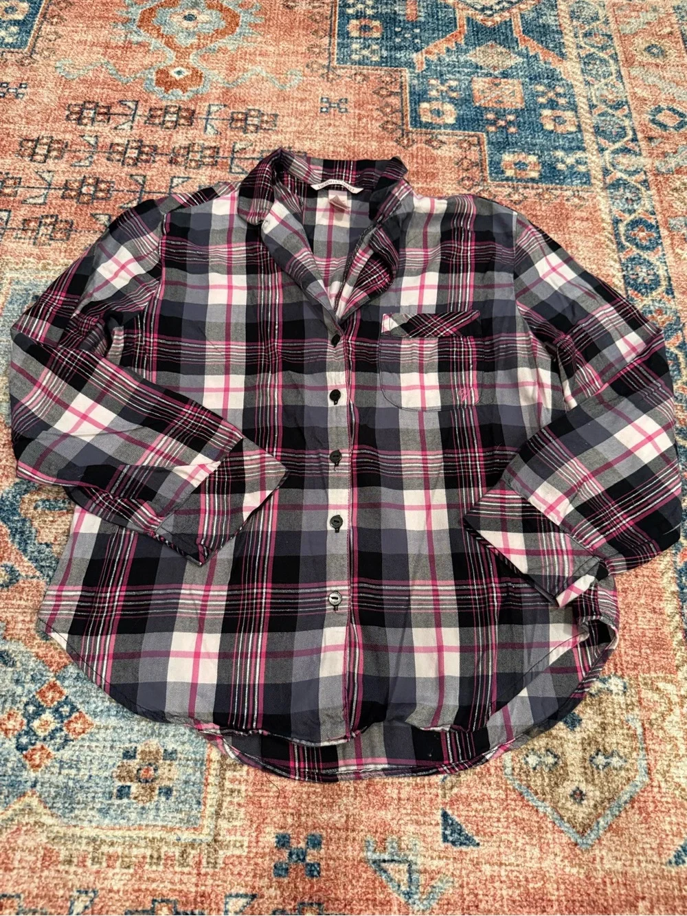 Victoria's Secret Black, Gray & Pink Plaid Pajama Set